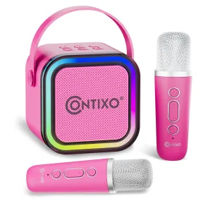 Contixo Mini Karaoke Machine, Party-Ready Portable Bluetooth Speaker   2 Wireless Mics - Pink