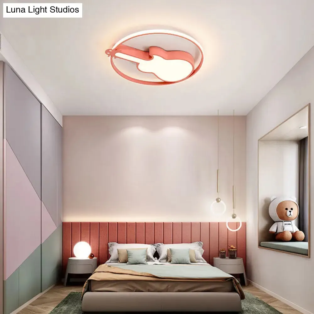 Creative Guitar Flush Mount Ceiling Light for Bedroom - 1 Light Metal Fixture