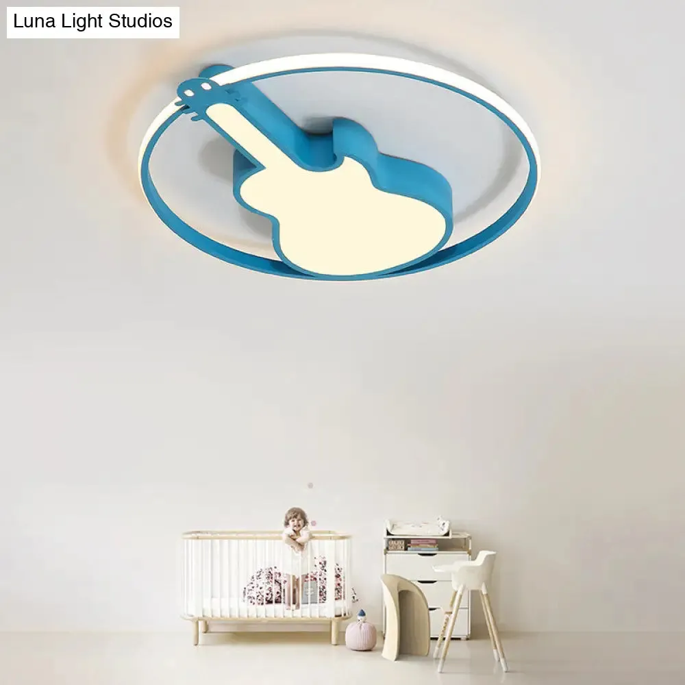 Creative Guitar Flush Mount Ceiling Light for Bedroom - 1 Light Metal Fixture