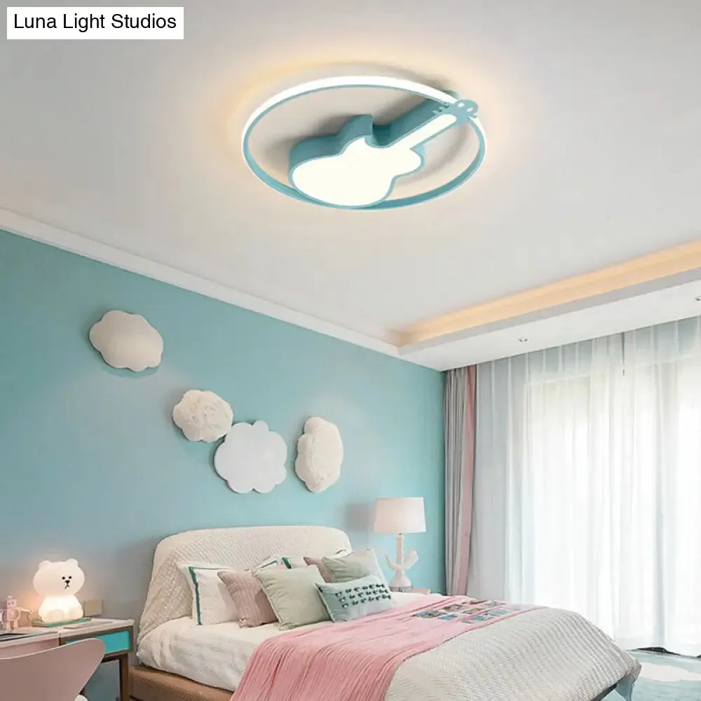 Creative Guitar Flush Mount Ceiling Light for Bedroom - 1 Light Metal Fixture