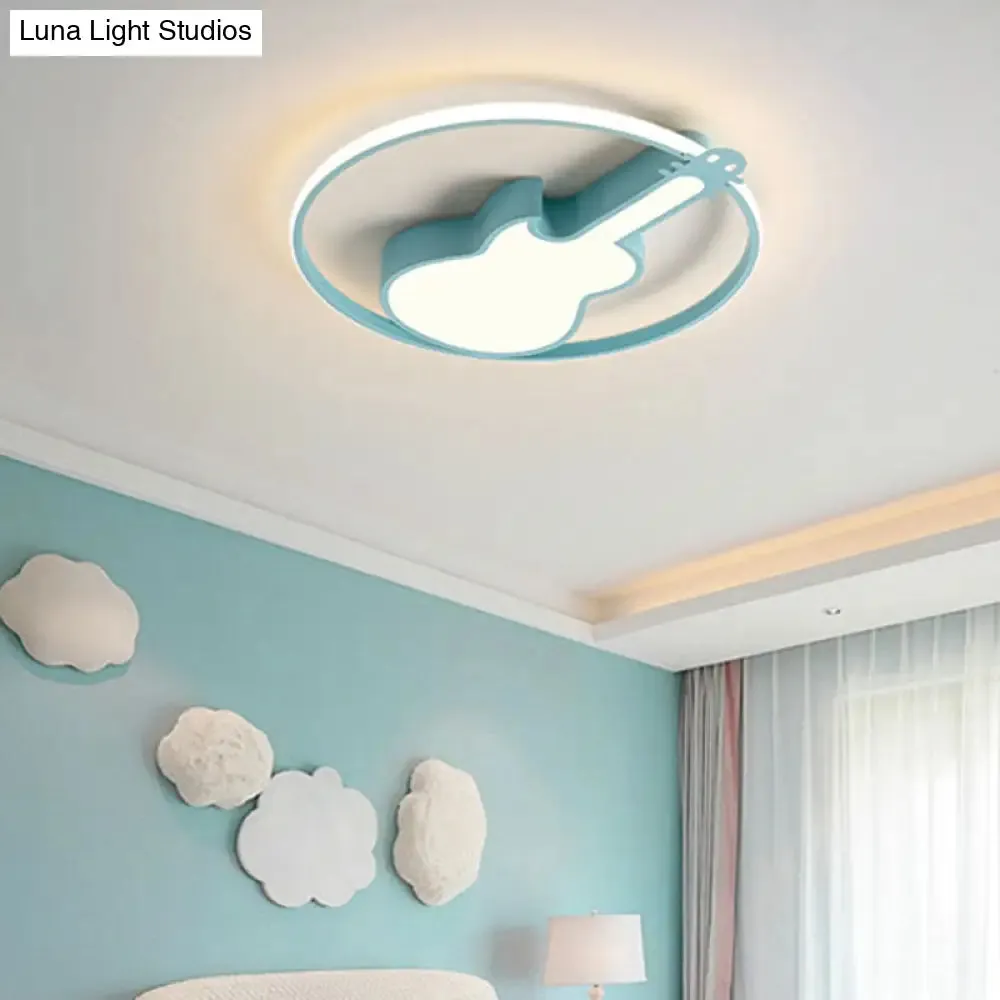Creative Guitar Flush Mount Ceiling Light for Bedroom - 1 Light Metal Fixture