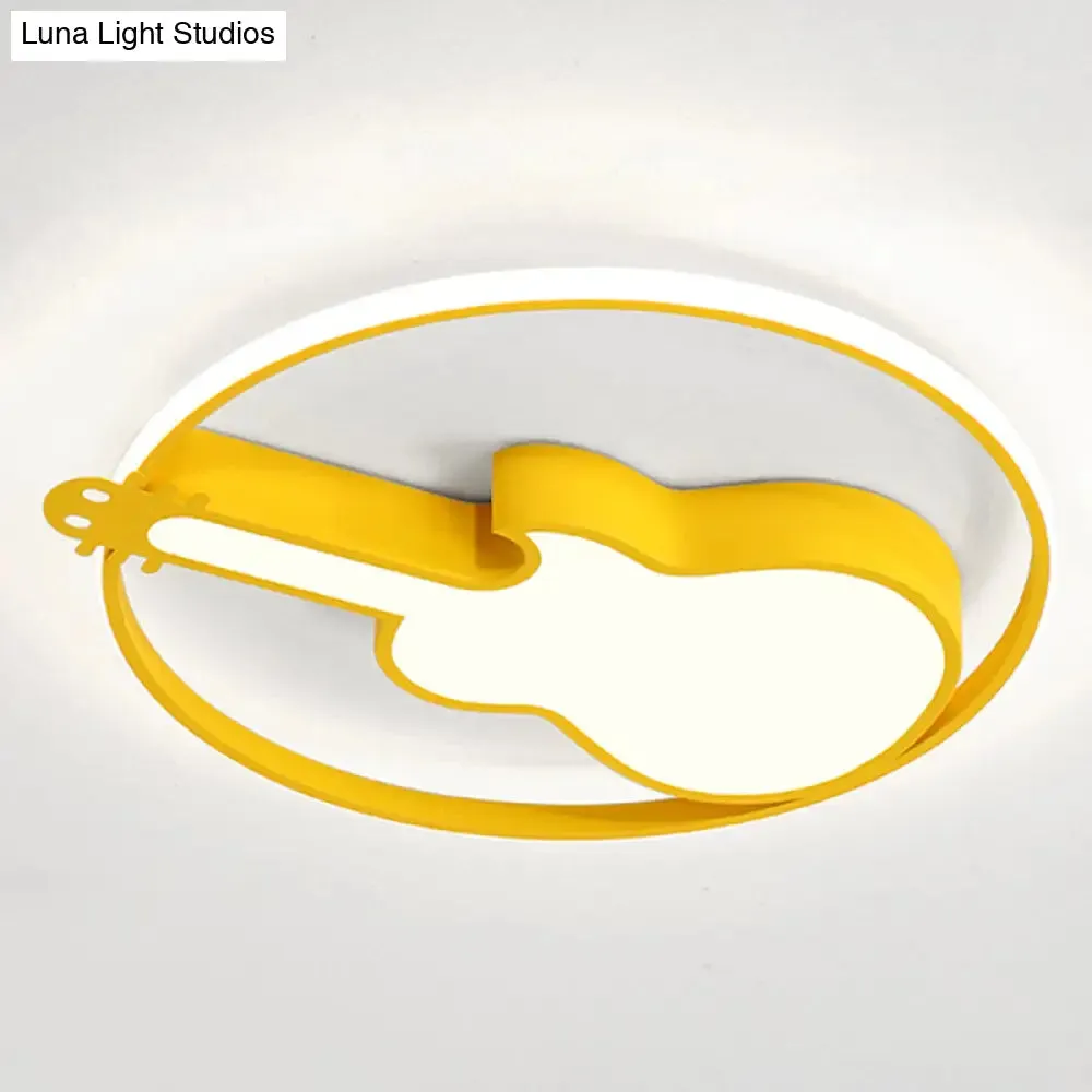 Creative Guitar Flush Mount Ceiling Light for Bedroom - 1 Light Metal Fixture