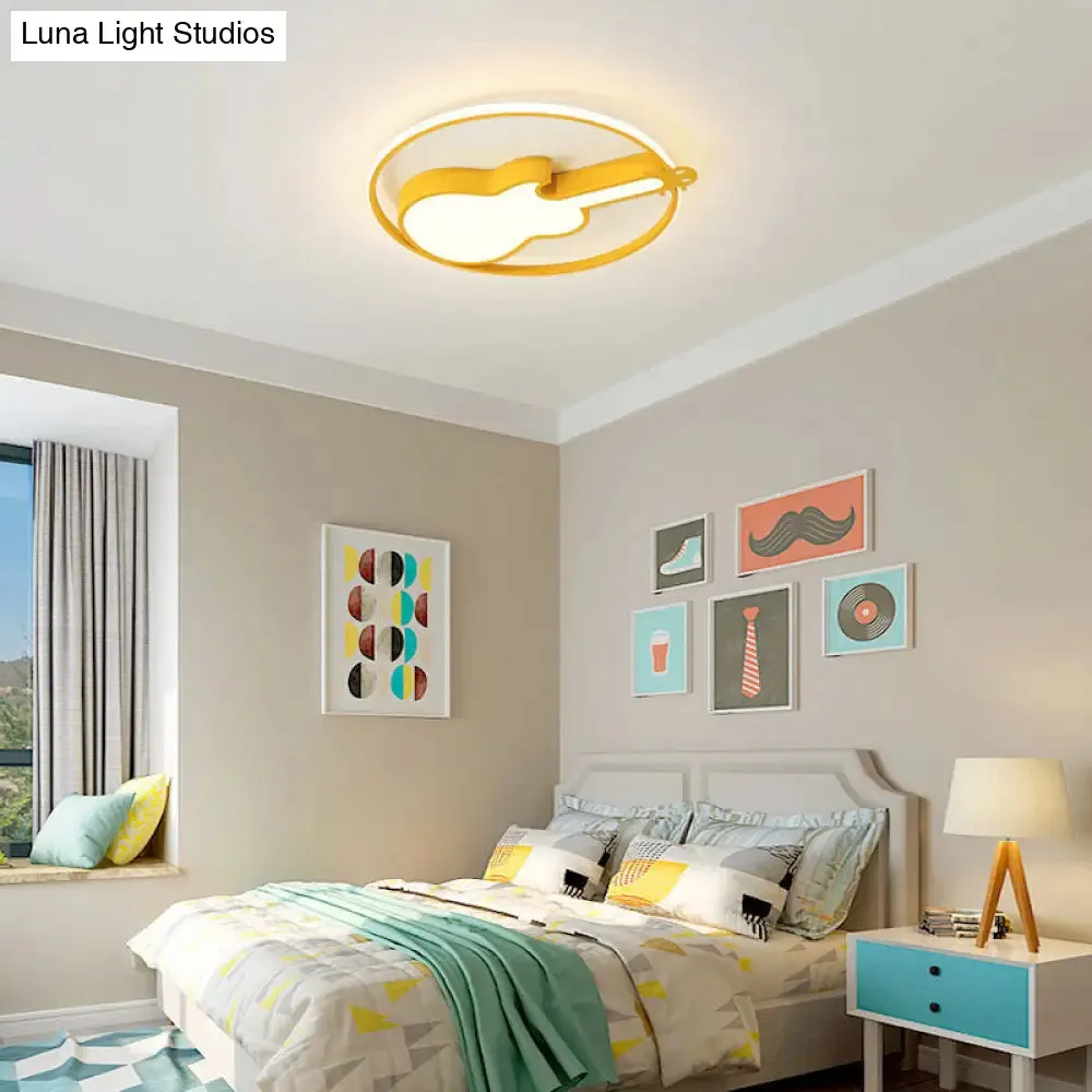 Creative Guitar Flush Mount Ceiling Light for Bedroom - 1 Light Metal Fixture