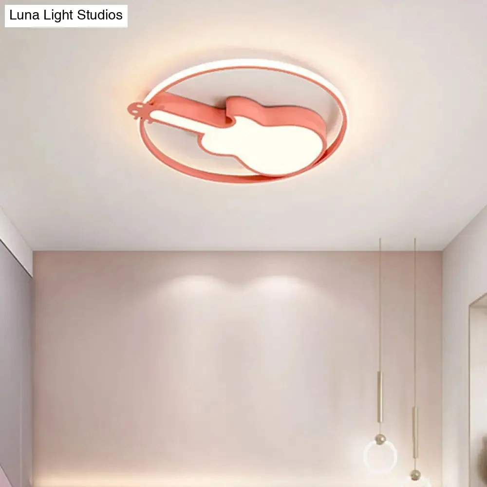 Creative Guitar Flush Mount Ceiling Light for Bedroom - 1 Light Metal Fixture