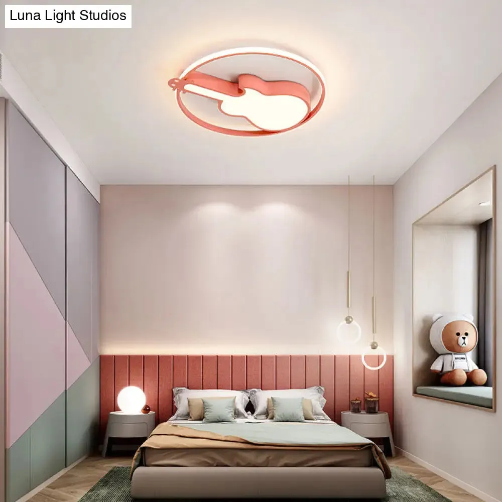 Creative Guitar Flush Mount Ceiling Light for Bedroom - 1 Light Metal Fixture