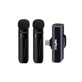 Digitek (DWM 003) Wireless Microphone with Receiver Set, 2 Mics   1 Receiver, Type C Connector, 4 Hours Continuous Use, 10m Wireless Range, Suitable for Vlog, YouTube, Live Streaming, Video Recording