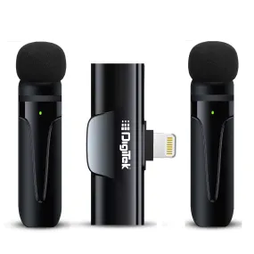 DIGITEK® (DWM 004) Wireless Microphone with Receiver Set, 2 Mics   1 Receiver, Lightning Connector, 4 Hours Working Time, 10m Wireless Range, for Audio Recording, Live Streaming, Video Recording