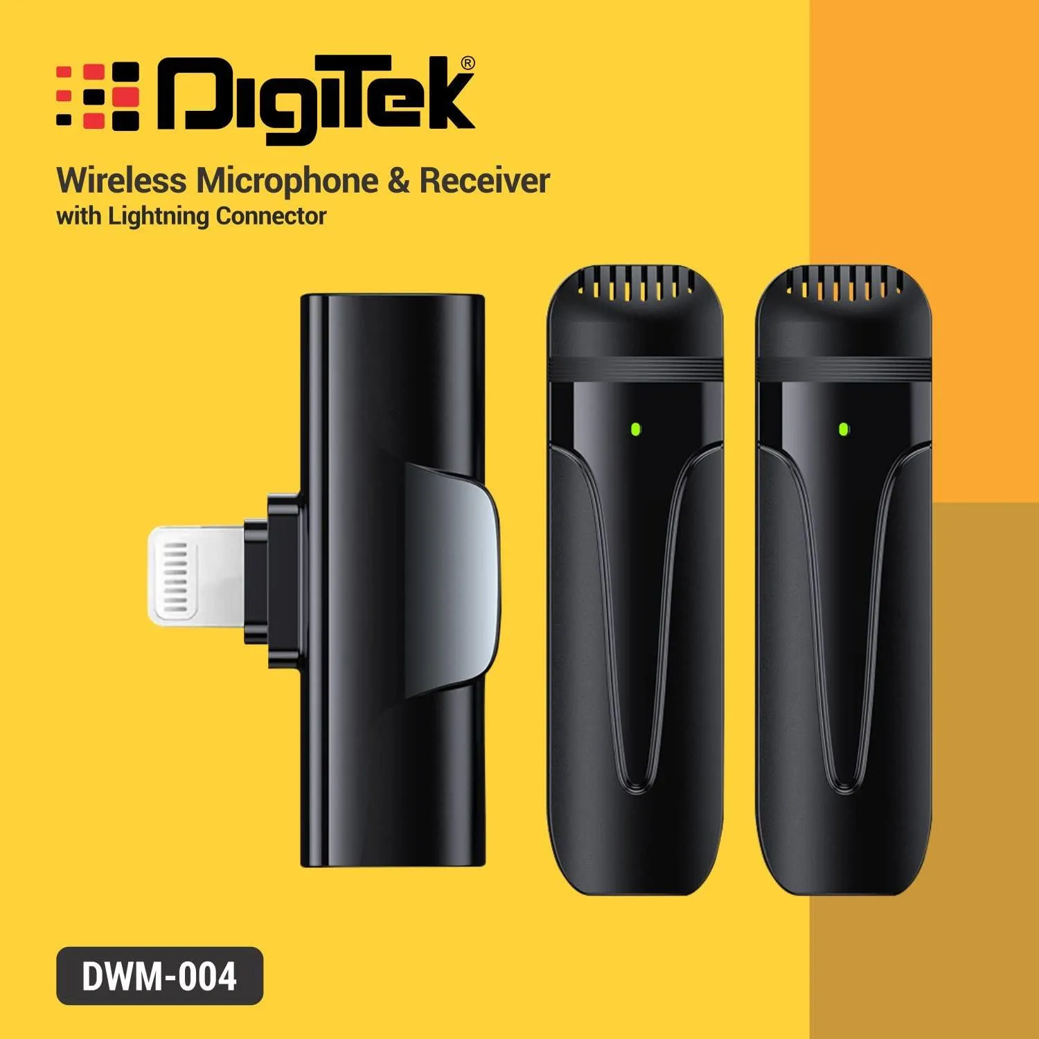 DIGITEK® (DWM 004) Wireless Microphone with Receiver Set, 2 Mics   1 Receiver, Lightning Connector, 4 Hours Working Time, 10m Wireless Range, for Audio Recording, Live Streaming, Video Recording