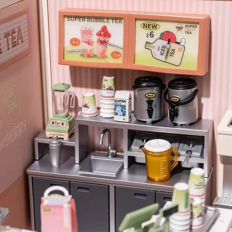 DIY Doll House Kit - Super Bubble Tea Shop Dollhouse Miniature - Café Dollhouse - Coffee Shop Miniature - Coffee Shop Dollhouse