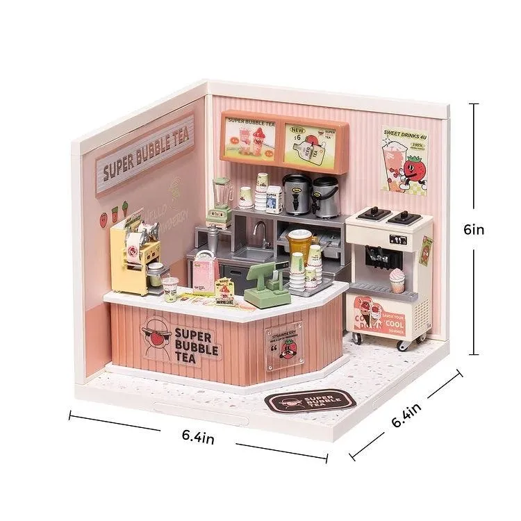 DIY Doll House Kit - Super Bubble Tea Shop Dollhouse Miniature - Café Dollhouse - Coffee Shop Miniature - Coffee Shop Dollhouse