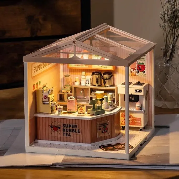 DIY Doll House Kit - Super Bubble Tea Shop Dollhouse Miniature - Café Dollhouse - Coffee Shop Miniature - Coffee Shop Dollhouse