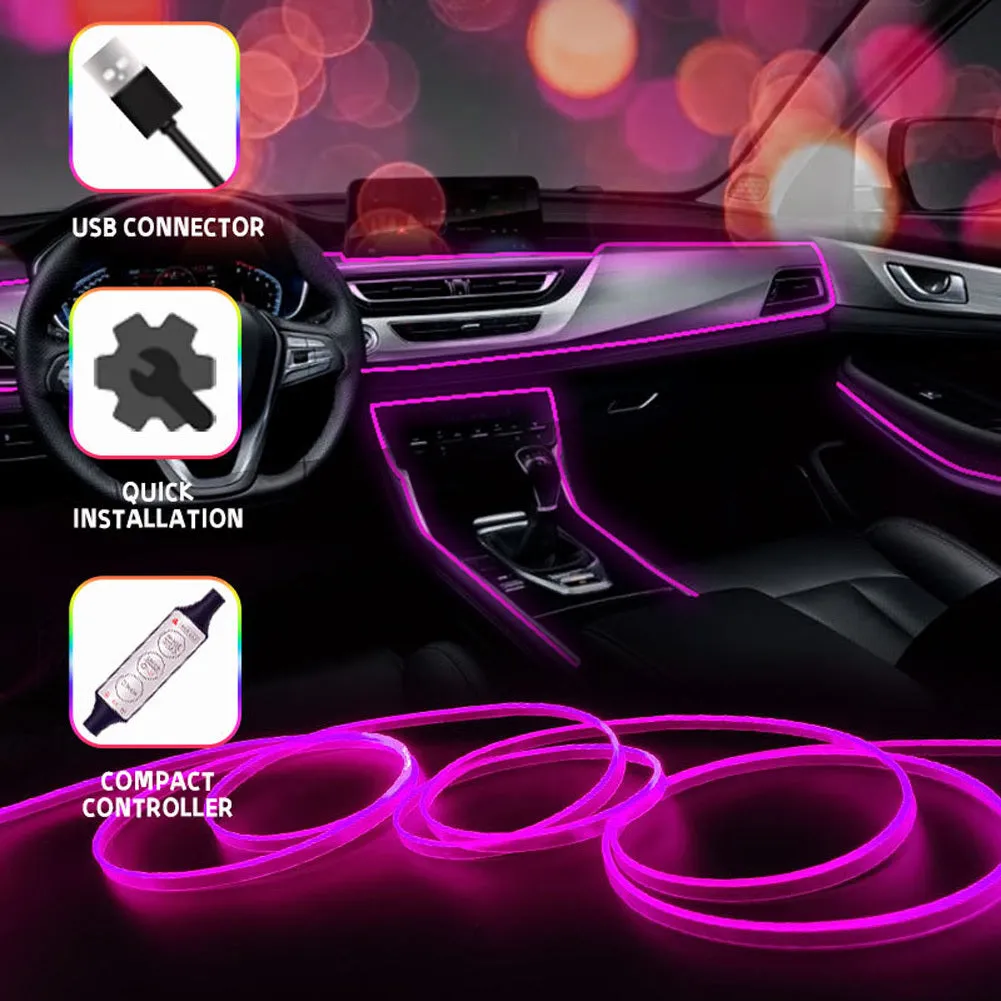 EL Wire Interior Car LED Strip Lights RGB Colorful Ambient
