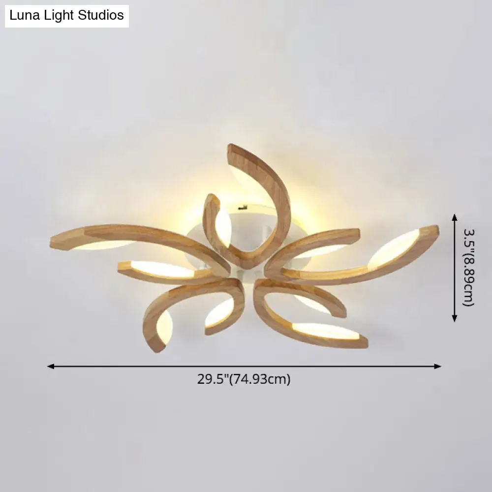 Floral LED Ceiling Lamp - Modern Wood Semi Flush Mount Light for Living Room