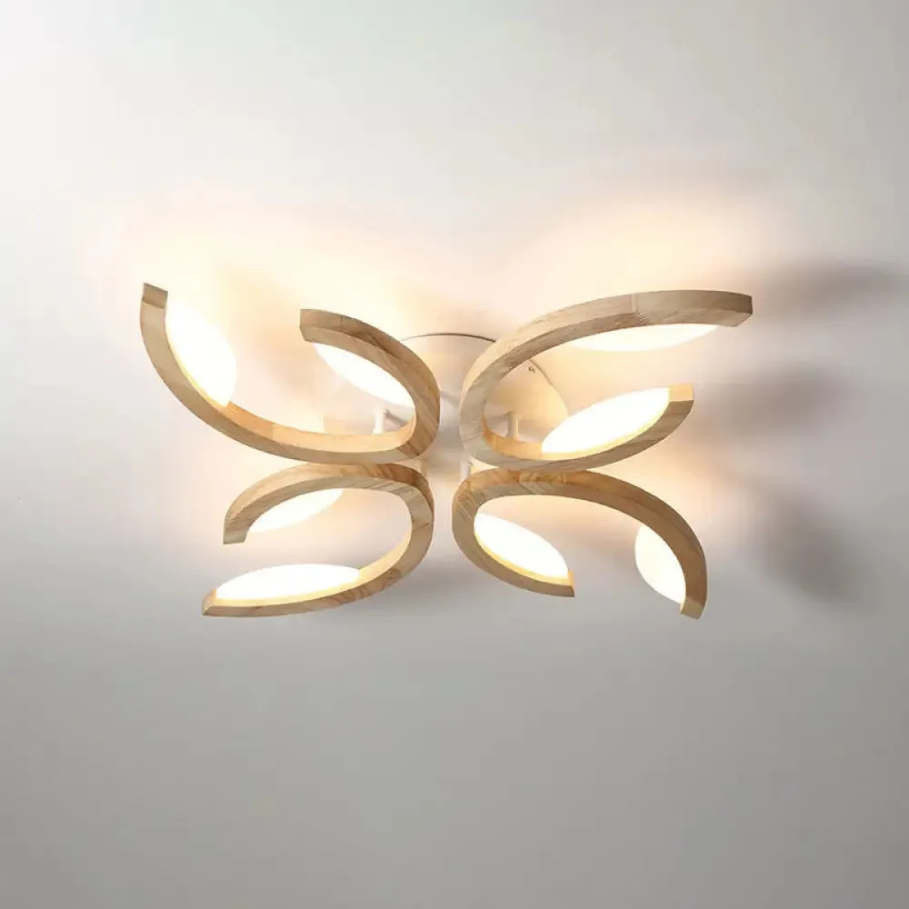 Floral LED Ceiling Lamp - Modern Wood Semi Flush Mount Light for Living Room