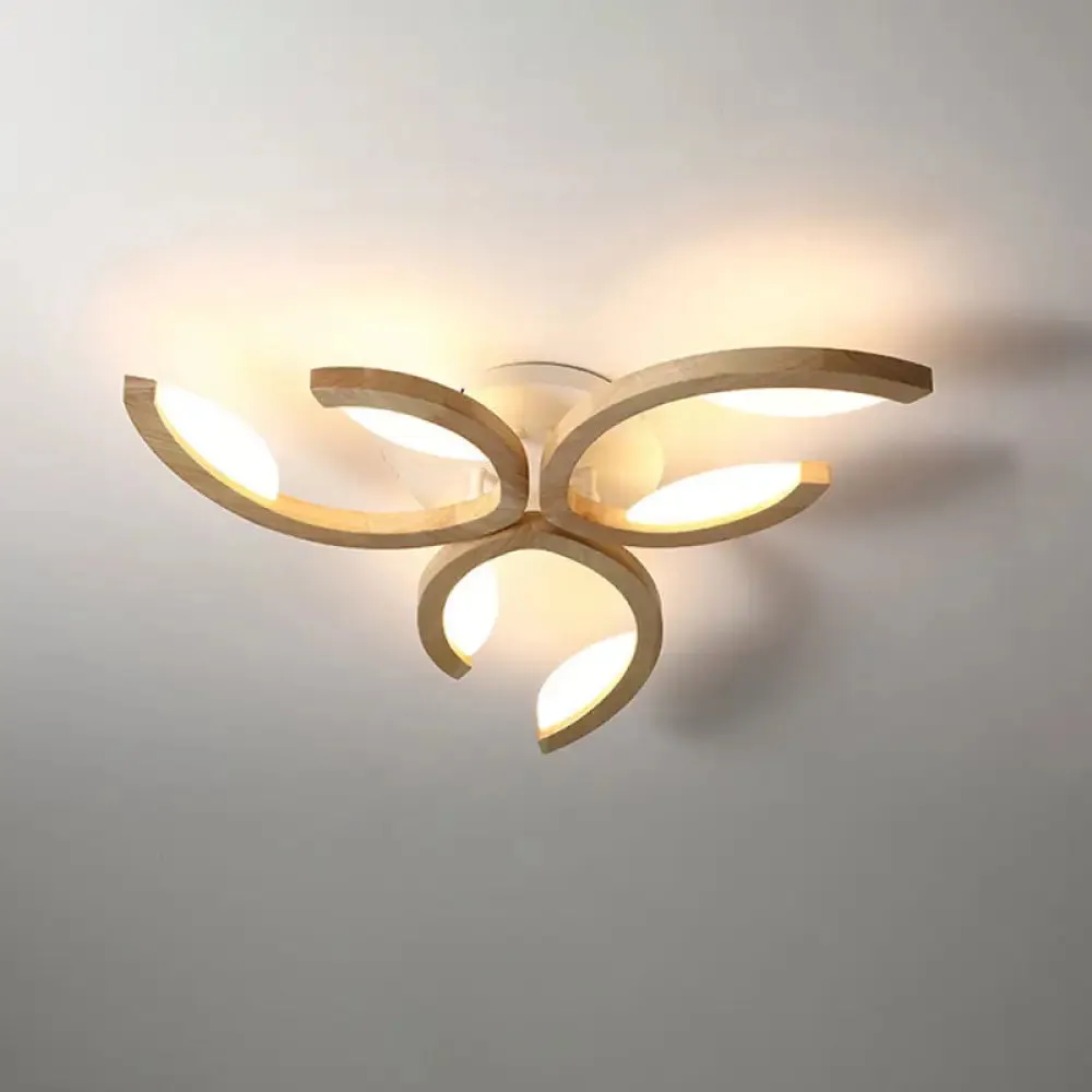 Floral LED Ceiling Lamp - Modern Wood Semi Flush Mount Light for Living Room