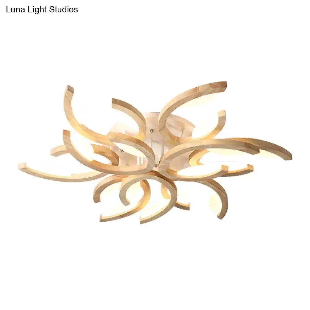 Floral LED Ceiling Lamp - Modern Wood Semi Flush Mount Light for Living Room