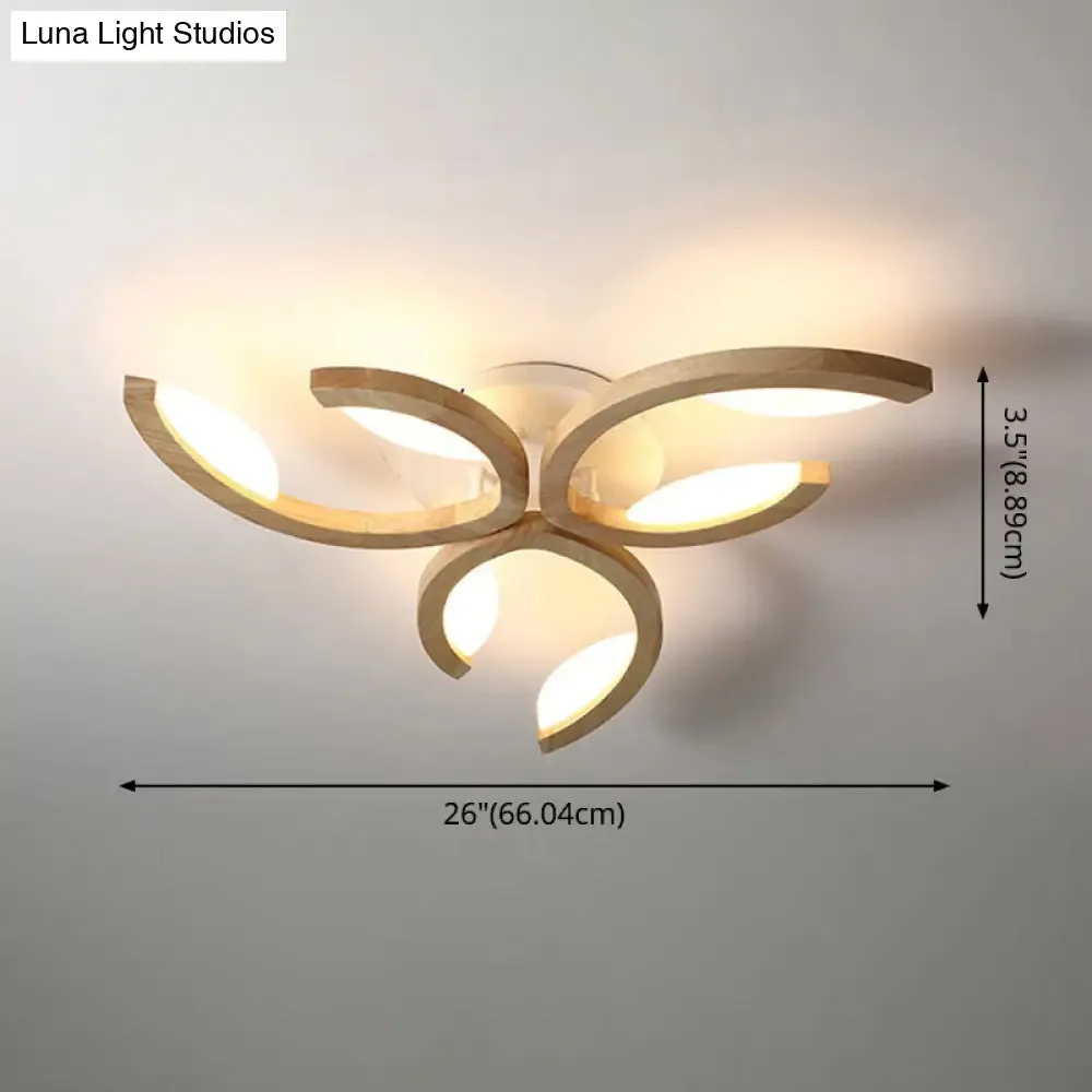 Floral LED Ceiling Lamp - Modern Wood Semi Flush Mount Light for Living Room