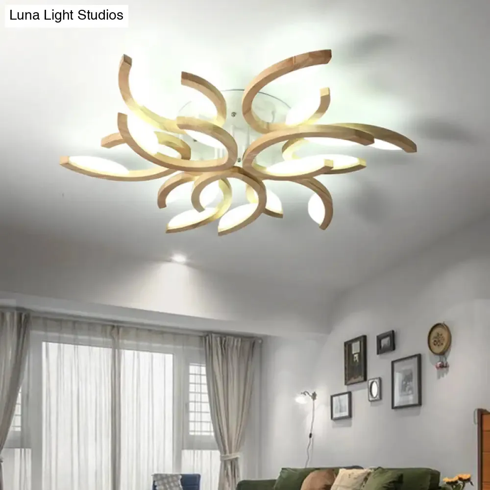 Floral LED Ceiling Lamp - Modern Wood Semi Flush Mount Light for Living Room