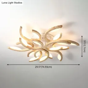 Floral LED Ceiling Lamp - Modern Wood Semi Flush Mount Light for Living Room