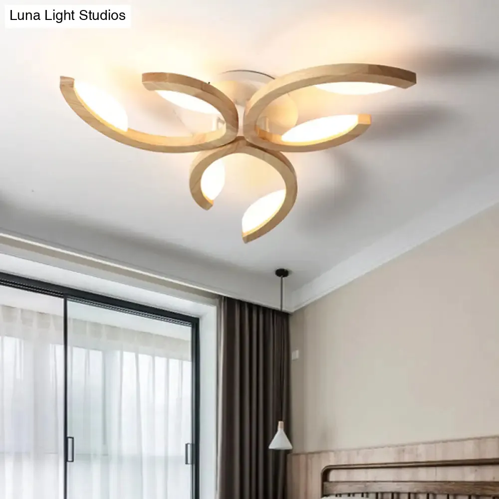 Floral LED Ceiling Lamp - Modern Wood Semi Flush Mount Light for Living Room