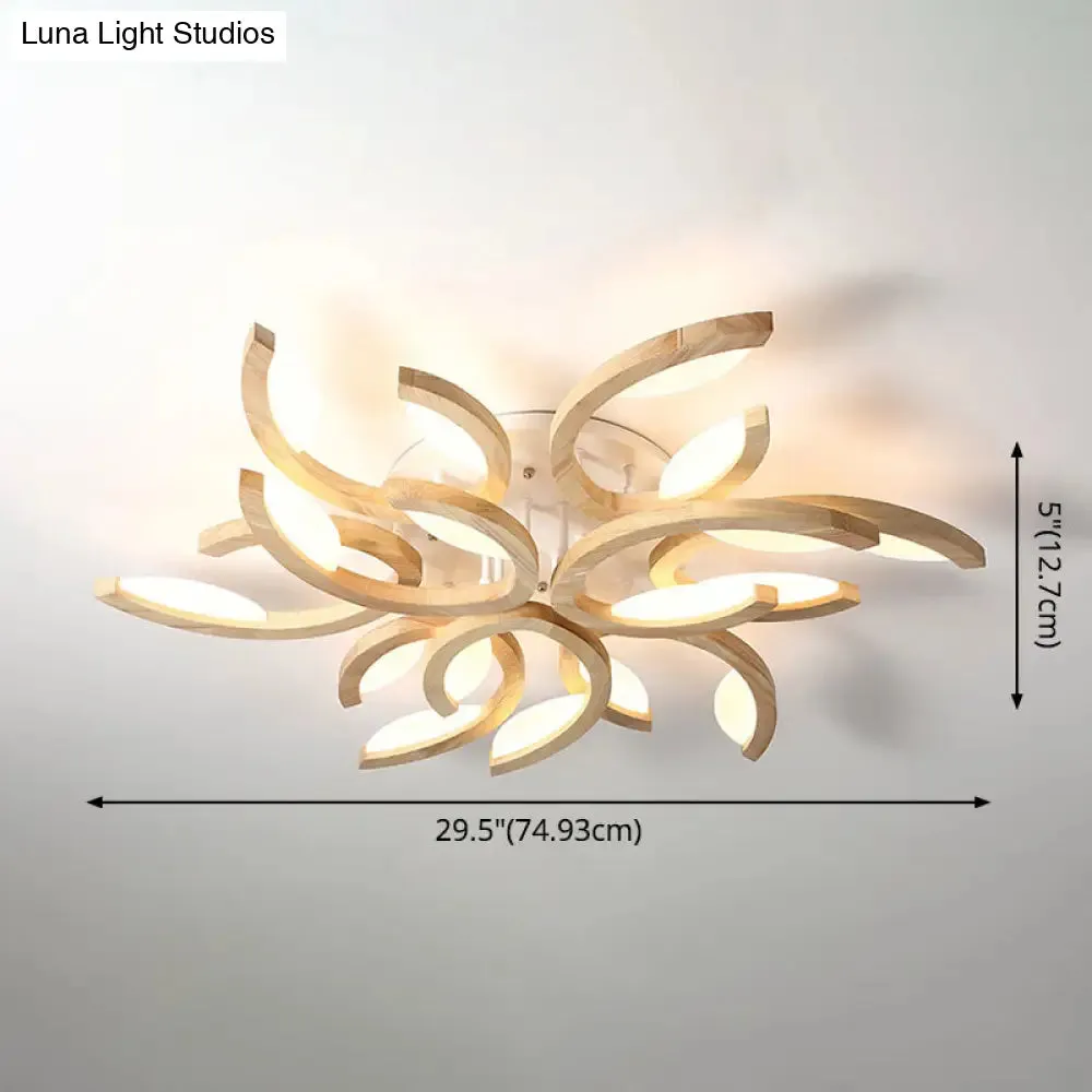 Floral LED Ceiling Lamp - Modern Wood Semi Flush Mount Light for Living Room