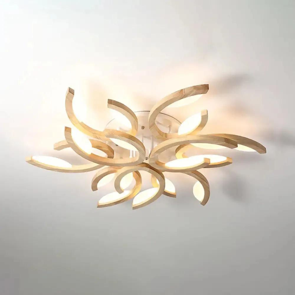 Floral LED Ceiling Lamp - Modern Wood Semi Flush Mount Light for Living Room