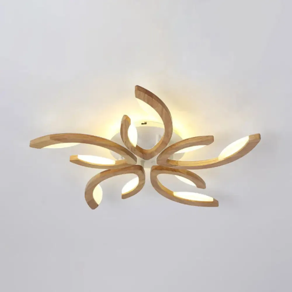 Floral LED Ceiling Lamp - Modern Wood Semi Flush Mount Light for Living Room