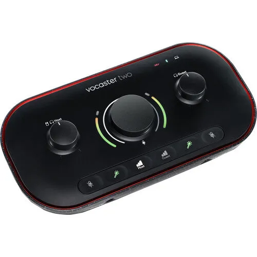 Focusrite Vocaster Two — Podcasting Interface for Recording Host and Guest. Two Mic Inputs and Two Headphone Outputs, with Auto Gain, Enhance, and Mute. Small, Lightweight, and Powered by Computer