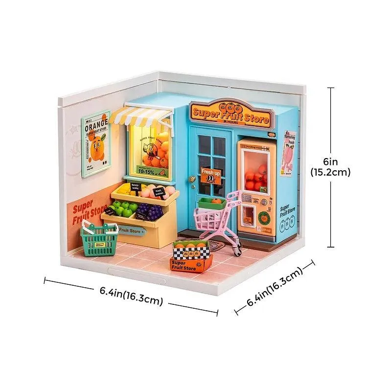 Fruit Vegetable Shop Miniature Grocery Shop Dollhouse Supermarket Dollhouse Coffee Shop Miniature Dollhouse Kit Coffee Shop Dollhouse