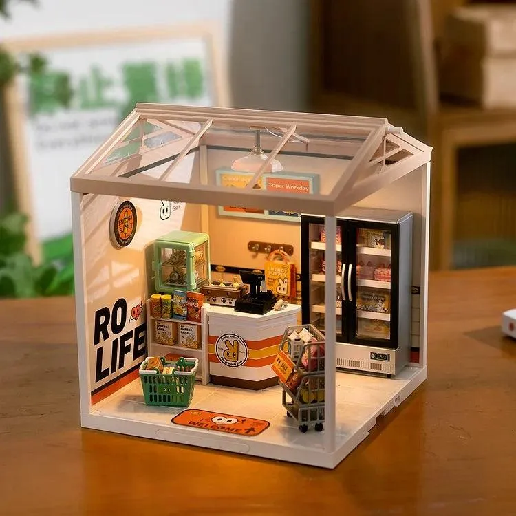 Fruit Vegetable Shop Miniature Grocery Shop Dollhouse Supermarket Dollhouse Coffee Shop Miniature Dollhouse Kit Coffee Shop Dollhouse
