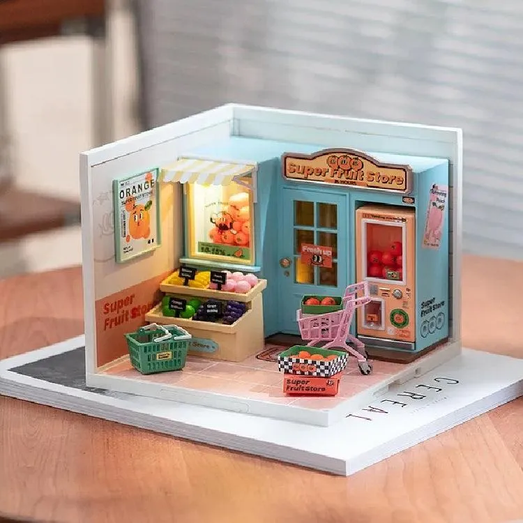 Fruit Vegetable Shop Miniature Grocery Shop Dollhouse Supermarket Dollhouse Coffee Shop Miniature Dollhouse Kit Coffee Shop Dollhouse