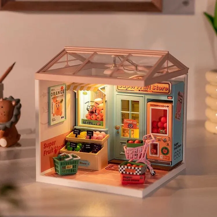 Fruit Vegetable Shop Miniature Grocery Shop Dollhouse Supermarket Dollhouse Coffee Shop Miniature Dollhouse Kit Coffee Shop Dollhouse