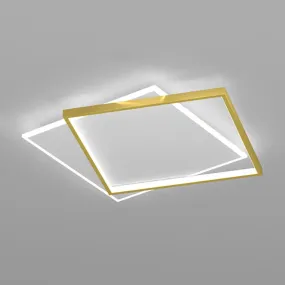 Gold Square LED Flush Mount Light Fixture - Minimalist Bedroom Ceiling Lamp