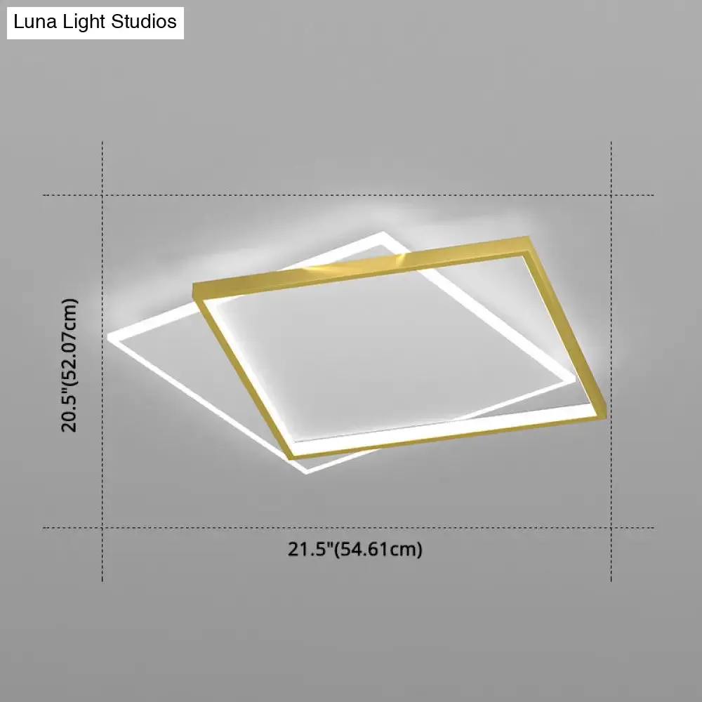 Gold Square LED Flush Mount Light Fixture - Minimalist Bedroom Ceiling Lamp