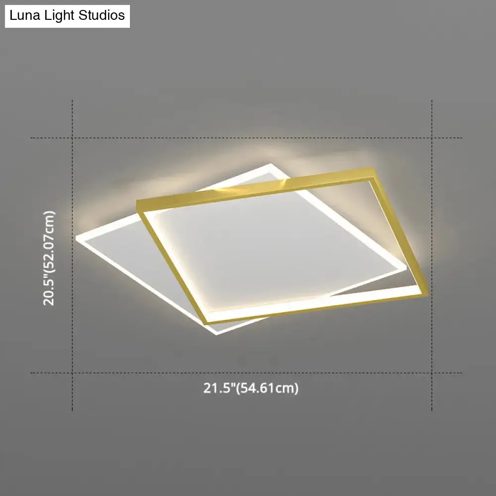 Gold Square LED Flush Mount Light Fixture - Minimalist Bedroom Ceiling Lamp
