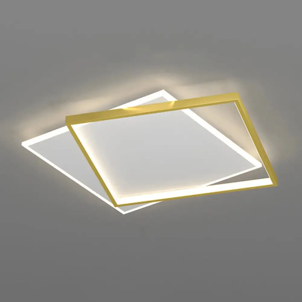 Gold Square LED Flush Mount Light Fixture - Minimalist Bedroom Ceiling Lamp