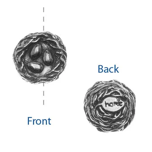 Green Girl Studios Message Bead, Birds Nest / "Home" 16mm, 1 Piece, Pewter