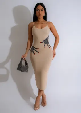 Hold Me Knit Rhinestones Midi Dress Nude