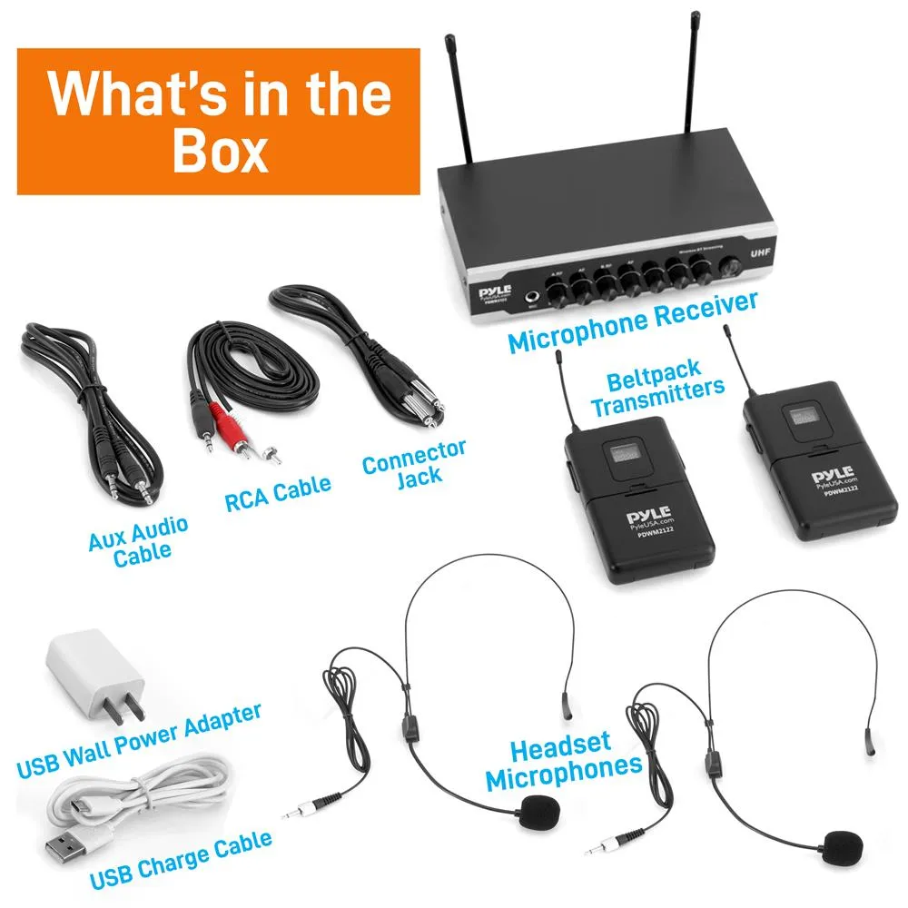 Home & Office Uhf Wireless Microphone System - Bluetooth Pa Public Address Mic System With (2) Beltpacks, (2) Headset Mics, Desktop Usb Powered