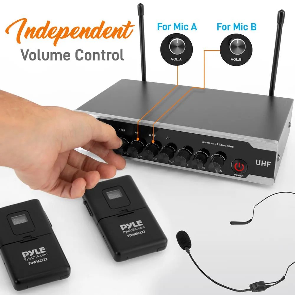 Home & Office Uhf Wireless Microphone System - Bluetooth Pa Public Address Mic System With (2) Beltpacks, (2) Headset Mics, Desktop Usb Powered