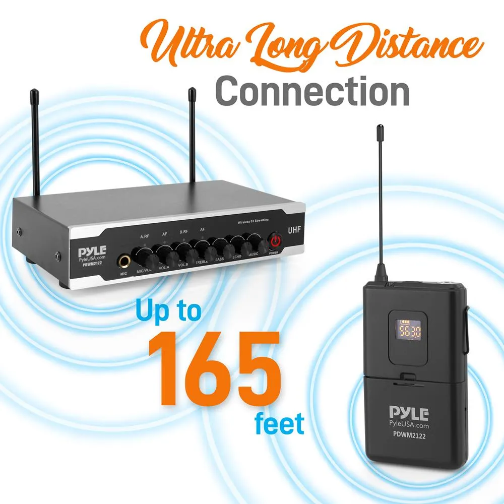 Home & Office Uhf Wireless Microphone System - Bluetooth Pa Public Address Mic System With (2) Beltpacks, (2) Headset Mics, Desktop Usb Powered