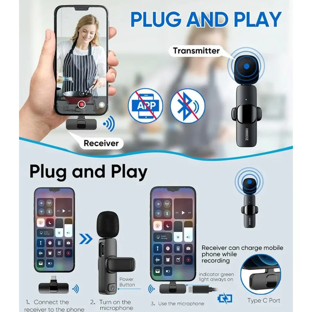 HridZ K9 Wireless Lavalier Microphone for iOS Devices | Lightning Port, Noise Reduction, 8H Battery, Clip-On for Interviews, TikTok, YouTube, Podcast Recording