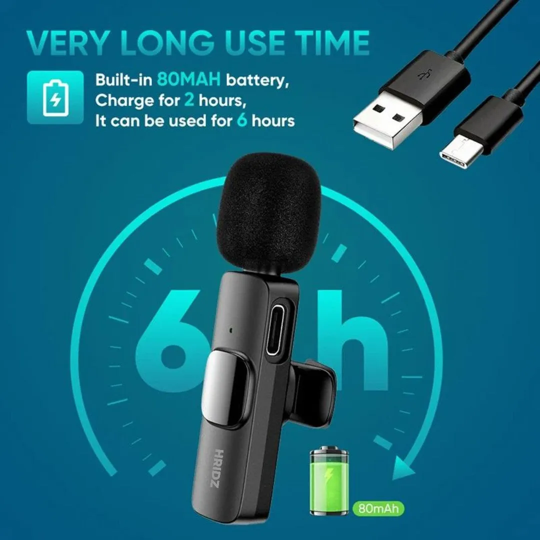 HridZ K9 Wireless Lavalier Microphone for iOS Devices | Lightning Port, Noise Reduction, 8H Battery, Clip-On for Interviews, TikTok, YouTube, Podcast Recording