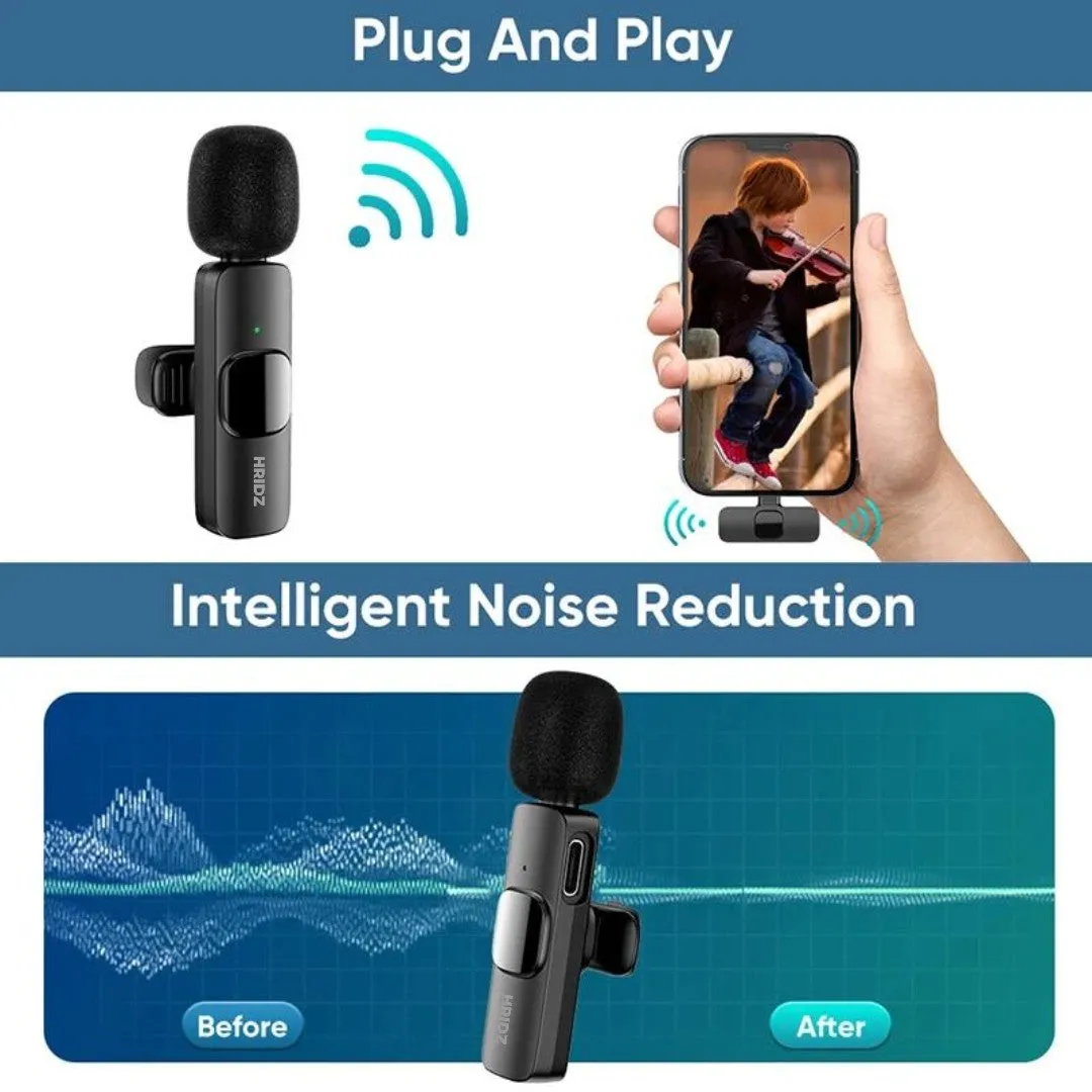 HridZ K9 Wireless Lavalier Microphone for iOS Devices | Lightning Port, Noise Reduction, 8H Battery, Clip-On for Interviews, TikTok, YouTube, Podcast Recording