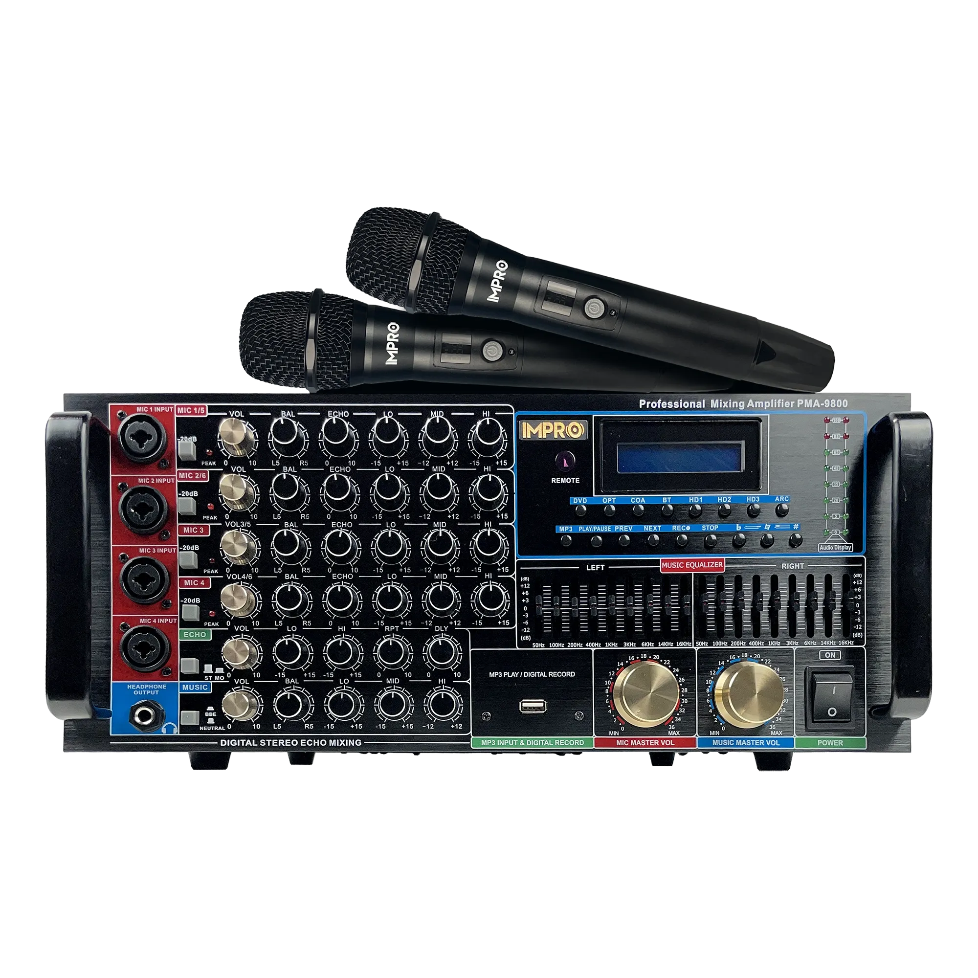 ImPro PMA-9800 1600W Mixing Amplifier Bundle with ImPro UHF-88MXR Wireless Microphones