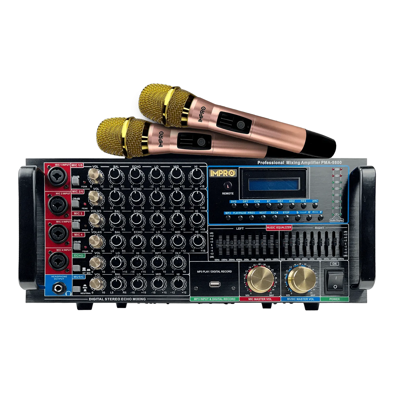 ImPro PMA-9800 1600W Mixing Amplifier Bundle with ImPro UHF-88MXR Wireless Microphones