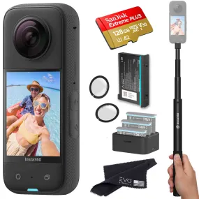 Insta360 X3 - Waterproof 360 Action Camera Bundle Includes Extra Battery, Charger, Invisible Selfie Stick, Lens Guard & Memory Card