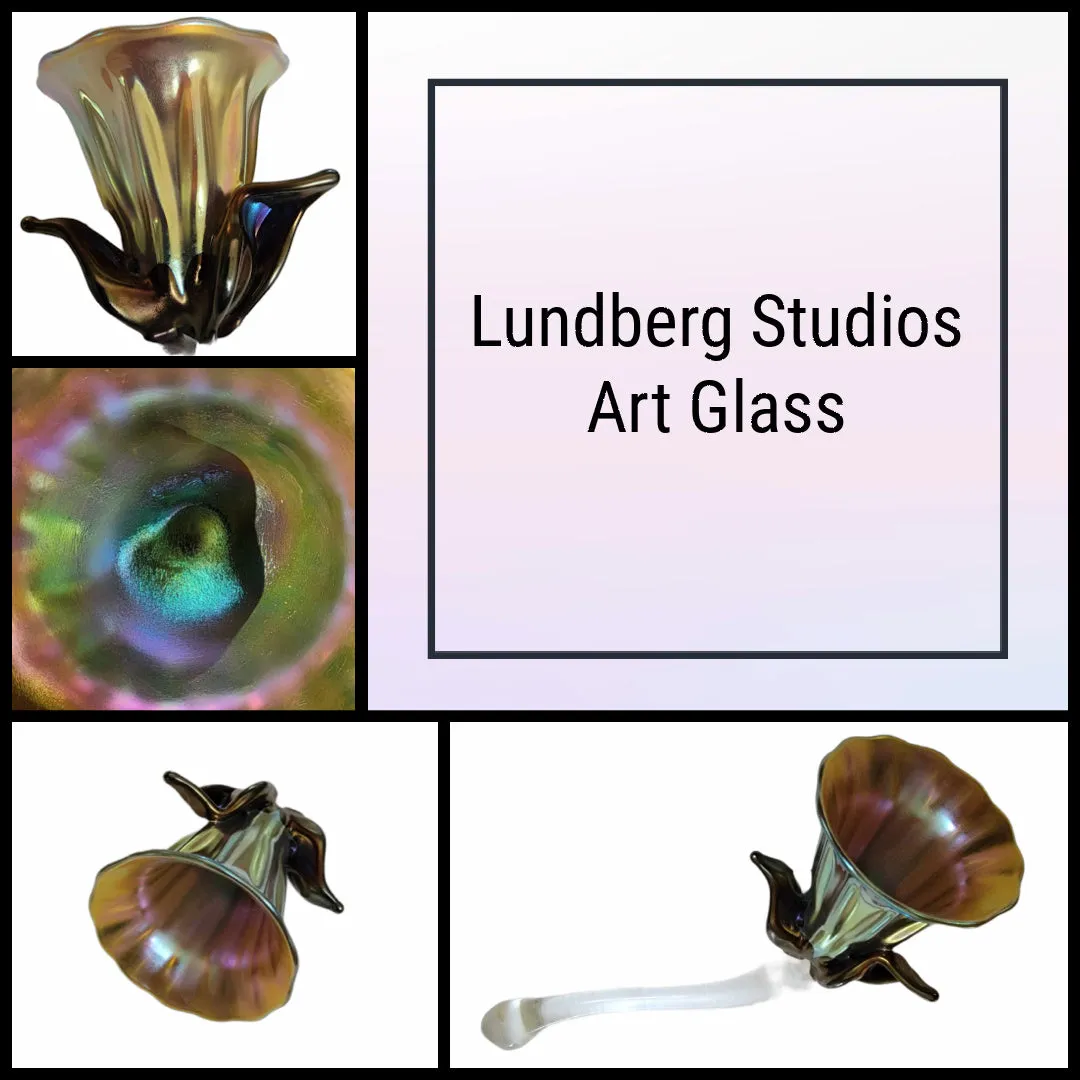 Iridescent Art Glass Flower by Lundberg Studios of California