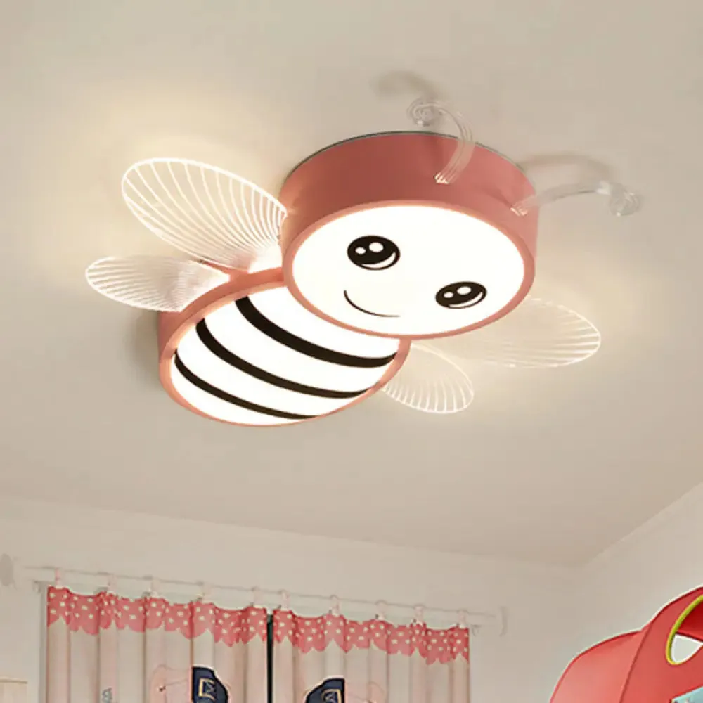 Kids Metal Bee Flush Mount Ceiling Light - LED Close To Ceiling Lamp