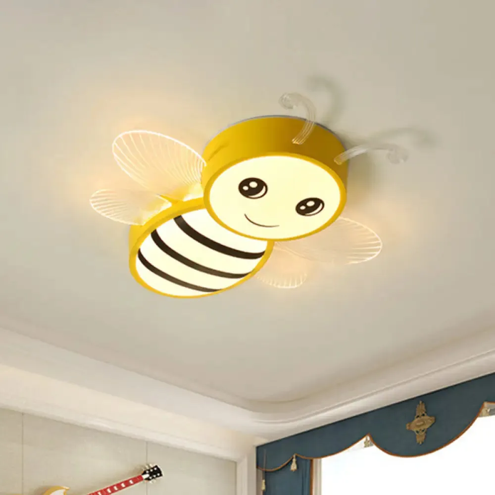 Kids Metal Bee Flush Mount Ceiling Light - LED Close To Ceiling Lamp